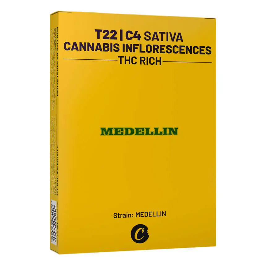 מדיין Medellin זן מצאצאי וודינג קייק קרוב Red Dahlia קנאביס
